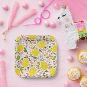 Summery Pink Lemonade Flower Paper Plate
