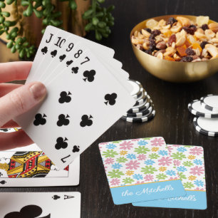 Summery Pink Lime Green Blue Flower Art Pattern Playing Cards