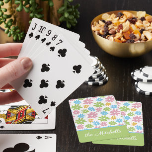 Summery Pink Lime Green Blue Flower Art Pattern Playing Cards