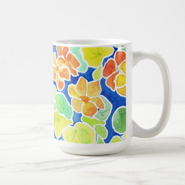 Summery Scarlet Red, Orange and Yellow Nasturtiums Coffee Mug (Right)