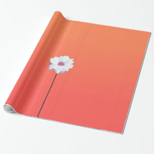 Summery Sunset Orange Gradient and White Daisy Wrapping Paper