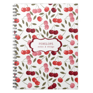 Summery Sweet Cherry Pattern Monogram Notebook