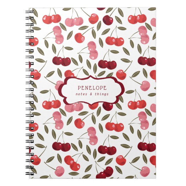 Summery Sweet Cherry Pattern | Monogram Notebook (Front)