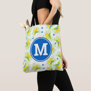 Summery White and Yellow Lemons Floral Pattern Tote Bag