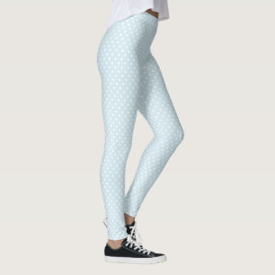Summery White Polka Dots on Pastel Blue Leggings