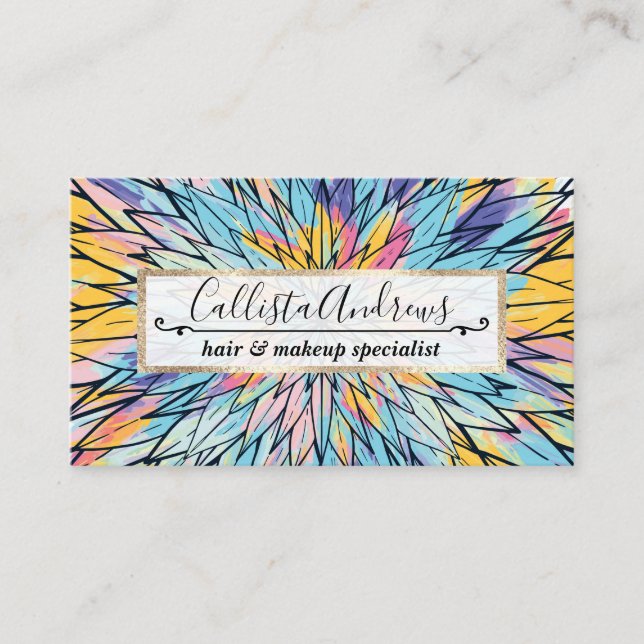 Summery Yellow Pink Floral Painted Line Art Business Card (Front)