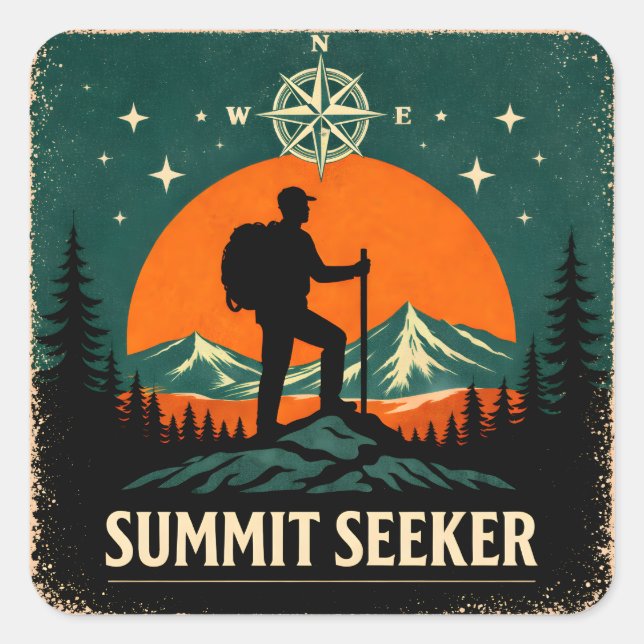 Summit Seeker – Mountain Top Hiker Achievement Square Sticker (Front)