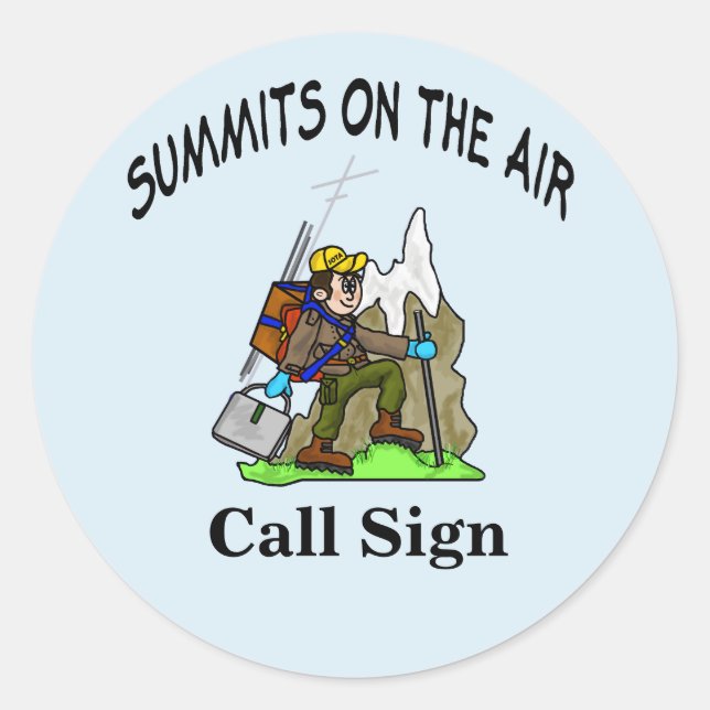 Summits On The Air Cartoon Ham Operator Stickers (Front)