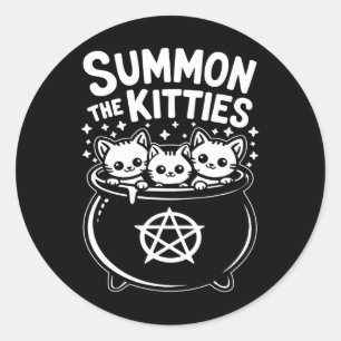 Summon The Kitties Cute Witches Cauldron Halloween Classic Round Sticker