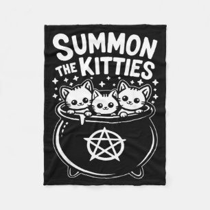 Summon The Kitties Cute Witches Cauldron Halloween Fleece Blanket