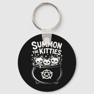 Summon The Kitties Cute Witches Cauldron Halloween Key Ring