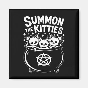 Summon The Kitties Cute Witches Cauldron Halloween Magnet