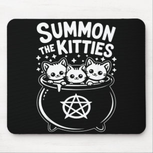 Summon The Kitties Cute Witches Cauldron Halloween Mouse Pad