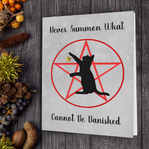 Summoning Black Cat Gold Star Red Pentagram Grey Card