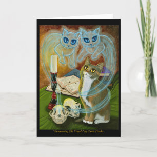 Summoning Old Friends, Ghost Cat Art Greeting Card