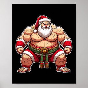 Sumo Santa Japanese Wrestler Japan Cool Christmas  Poster
