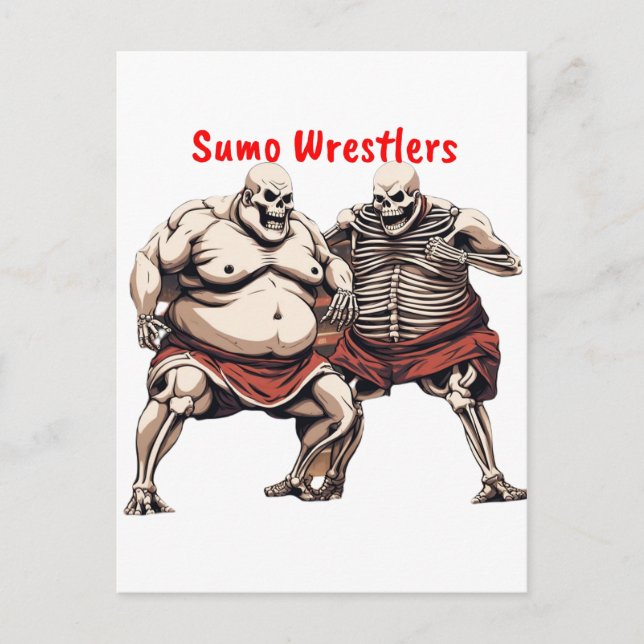 Sumo Skeleton Wrestlers In Action  Postcard (Front)