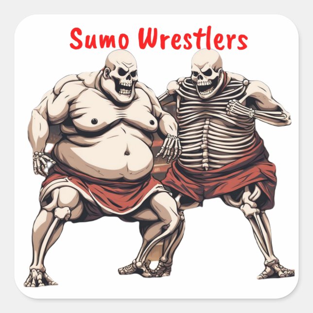 Sumo Skeleton Wrestlers In Action  Square Sticker (Front)