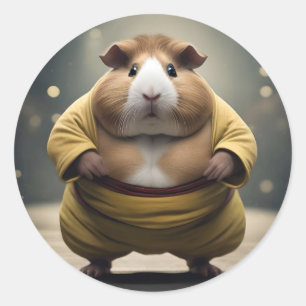 "Sumo Squeakdown: The Mighty Guinea Pig Wrestler" Classic Round Sticker