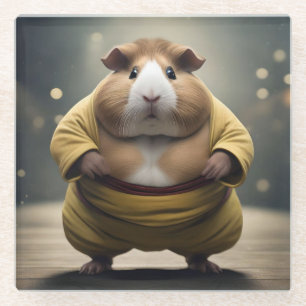 "Sumo Squeakdown: The Mighty Guinea Pig Wrestler" Glass Coaster