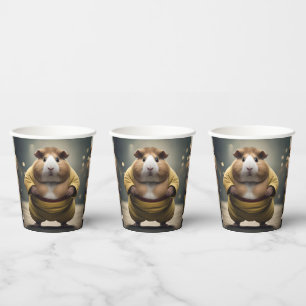 "Sumo Squeakdown: The Mighty Guinea Pig Wrestler" Paper Cups