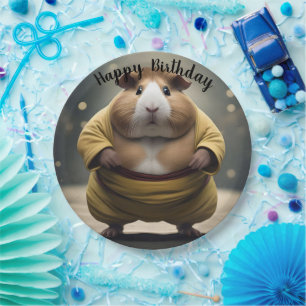 "Sumo Squeakdown: The Mighty Guinea Pig Wrestler" Paper Plate