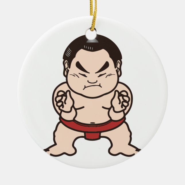 Sumo Wrestler Cartoon Japan Japanese Wrestling Ceramic Ornament (Front)