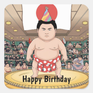 Sumo wrestler in dohy japanese flag square sticker