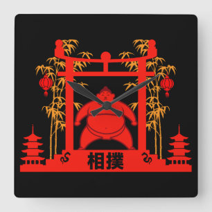 Sumo Wrestler Square Wall Clock