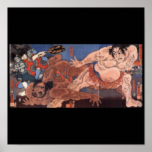 Sumo Wrestlers, Japanese Painting c. 1800's Poster