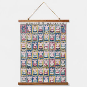 "Sumo Wrestlers Wood-Topped Wall Tapestry" Hanging Tapestry