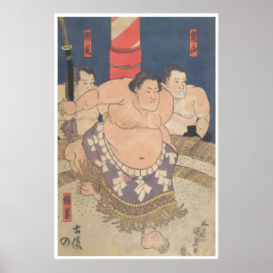 Sumo Wrestling Poster Japanese Woodblock Print