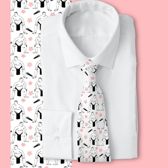 Sumo's and Cherry Blossoms men's tie (Fun sumo wrestling Cherry blossom tie)