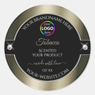 Sumptuous Black Shiny Platinum Logo Product Label