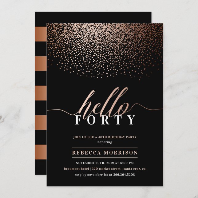 Sumptuous Rose Gold/Copper Any Age Birthday Party Invitation (Front/Back)