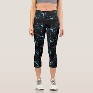 Sun 6 Scattered Black Background Capri Leggings