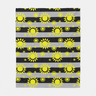 Sun Abstract Shapes On Grey Black Stripes Fleece Blanket