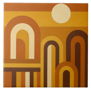Sun and Arches Mid Century Modern Geometric Design Ceramic Tile
