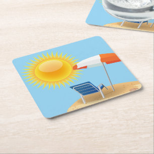 Sun and Beach Umbrella  Square Paper Coaster