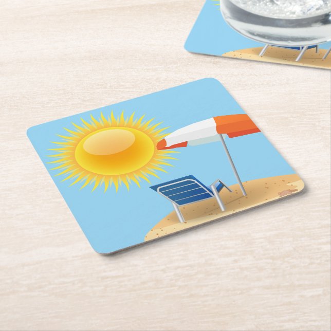 Sun and Beach Umbrella  Square Paper Coaster (Angled)