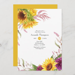Sun and Burgundy Plum Floral Bridal Shower Invitation
