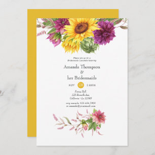 Sun and Burgundy Plum Floral Bridesmaids Luncheon Invitation