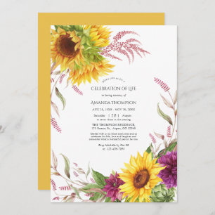 Sun and Burgundy Plum Floral Celebration of Life Invitation