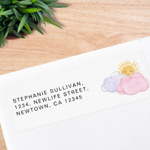 Sun And Clouds Girl's Baby Shower Return Address Label