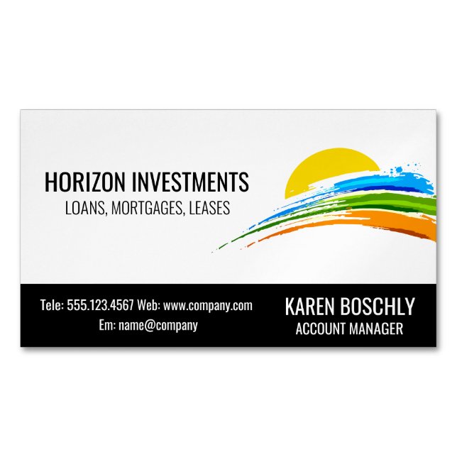 Sun and Coloured Paint Brush Magnetic Business Card (Front)