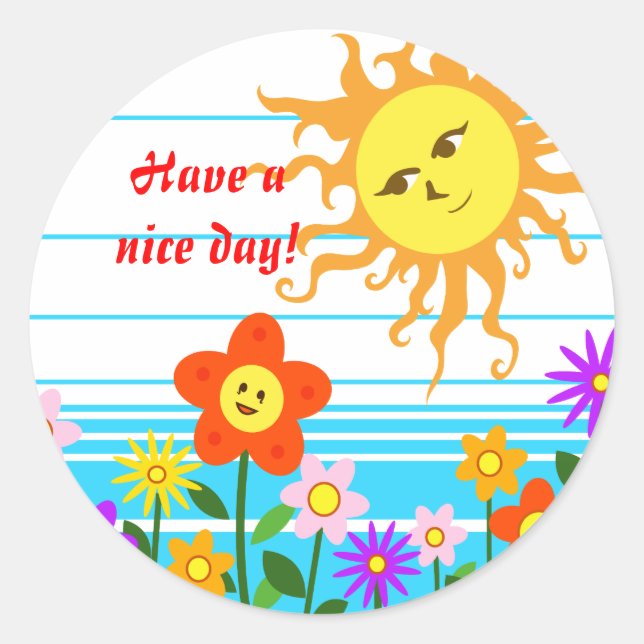 Sun and flowers classic round sticker (Front)