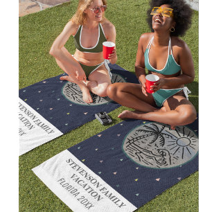 Sun and Fun Family Vacation Palm Tree Pattern Beach Towel