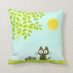 Sun and Leaves and Black Cat Cushion