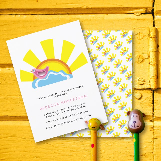 Sun and little bird on the cloud Baby Shower Invitation (Creator Uploaded)