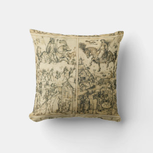 SUN AND MOON Antique Black White Astrology Drawing Cushion